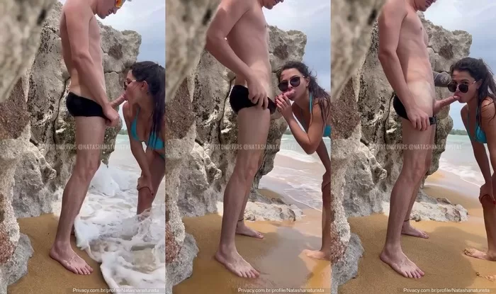 Boquete proibido na praia Natasha Steffens chupou a rola do namorado