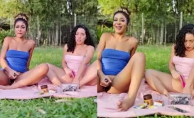 Emelly Baianinha e Rafaela Sumpani sem calcinha em piquenique no parque