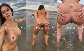 Naturista Fit pelada entrou no mar nua e abriu o bundão